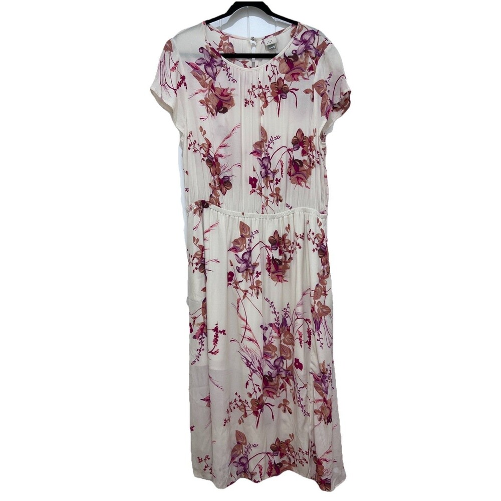A New Day Dress XXL Floral Maxi Beige with Pink and Burgundy Flowers Spring Long